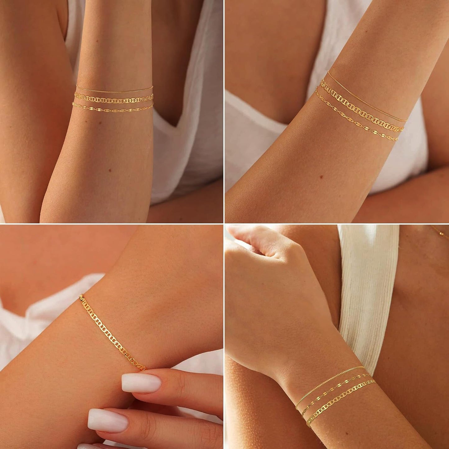 MBW Pulseras chapadas en plata para mujer, delicadas pulseras de pl...