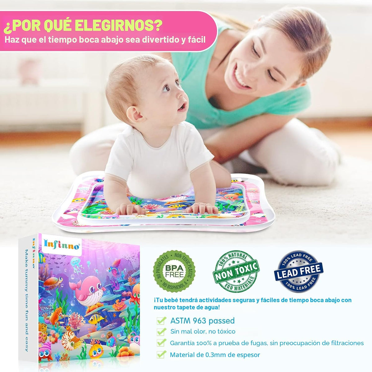 Infinno Estera Tummy Time Premium Estera de agua para jugar para be...