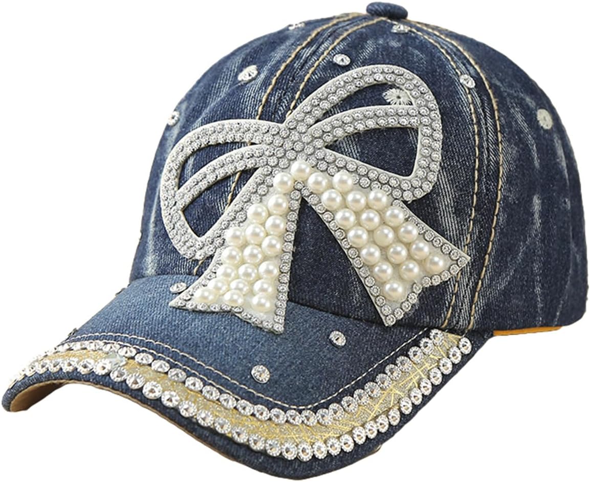 Gorra de béisbol de mezclilla para mujer con diamantes de imitación...