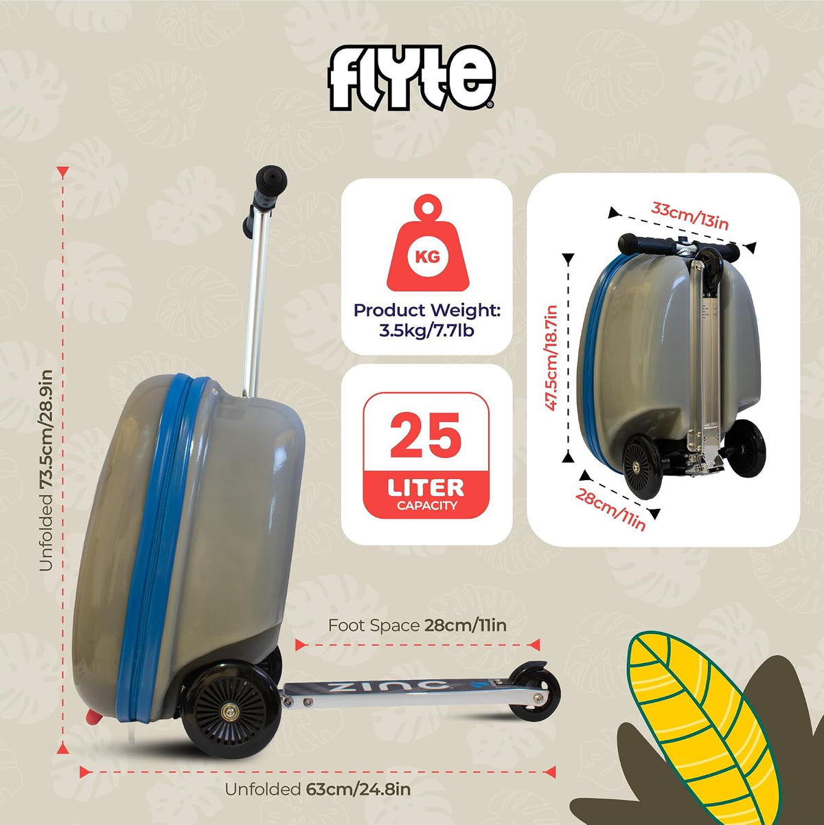 Maleta de patinete Flyte - 2 en 1, maleta de 18 pulgadas para niños...