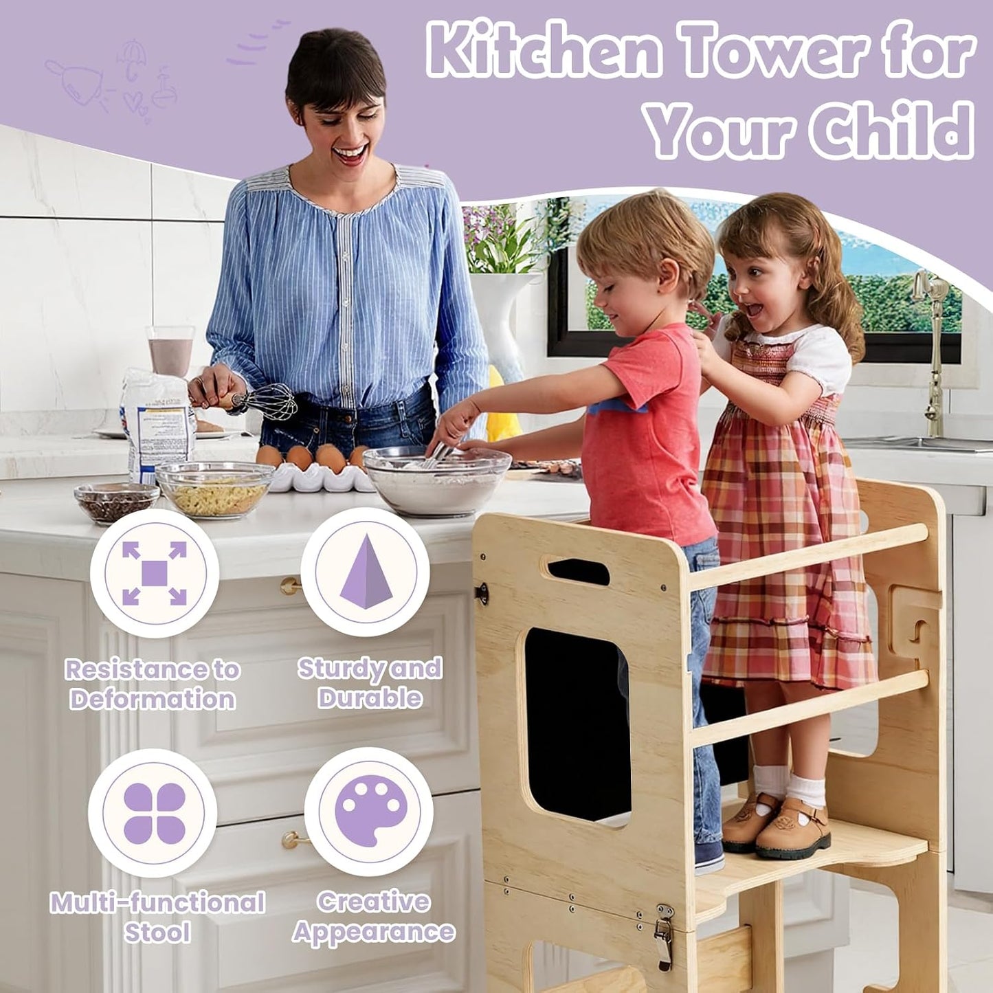 labebe Torre de pie para niños pequeños de 12M+, torre de aprendiza...