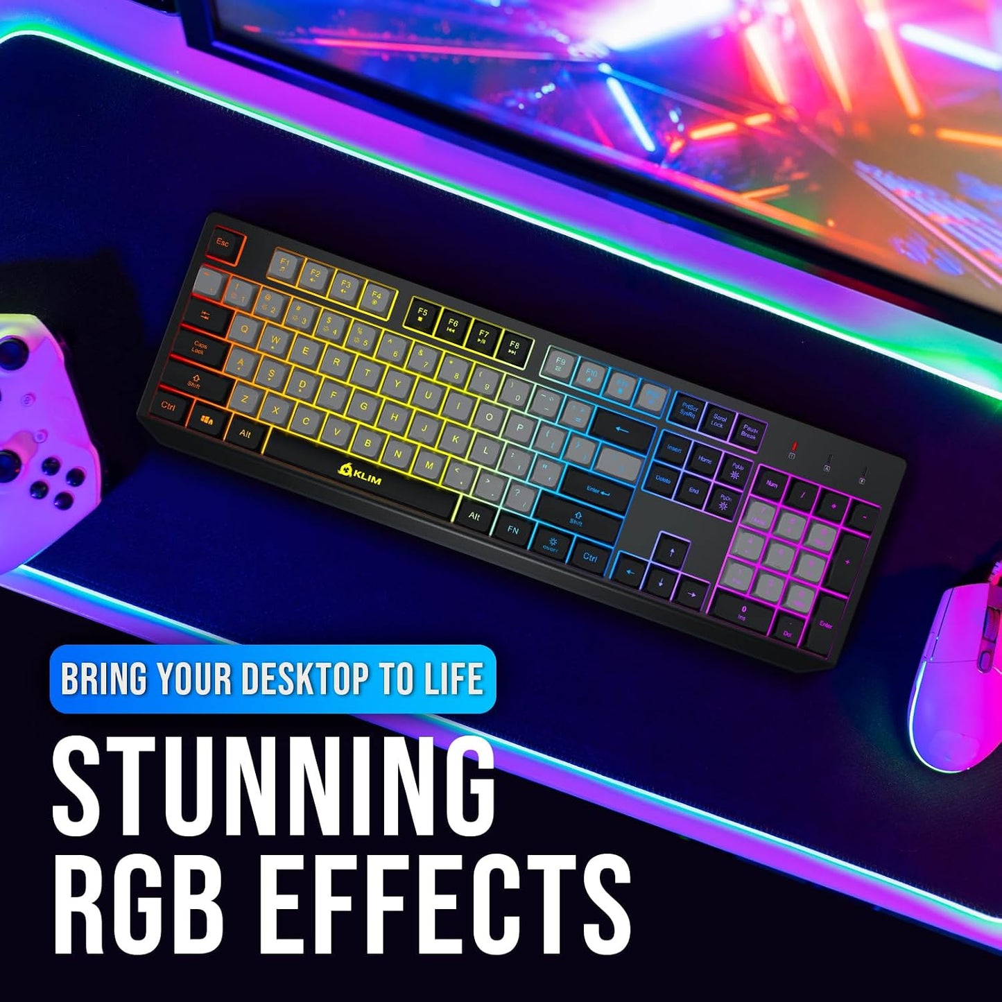 Teclado inalámbrico KLIM Chroma \u2013 RGB retroiluminado para jueg...
