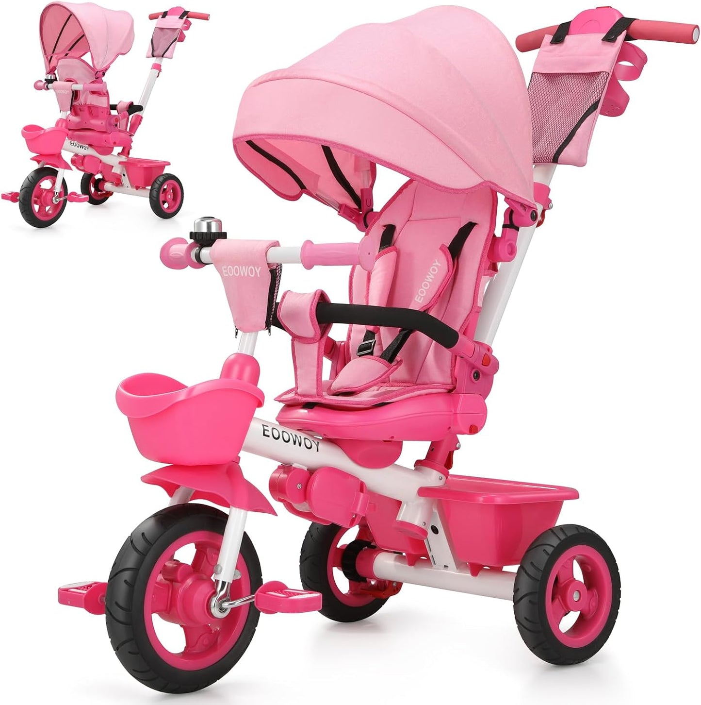 EOOWOY Triciclo para niños pequeños con mango de empuje, triciclo c...