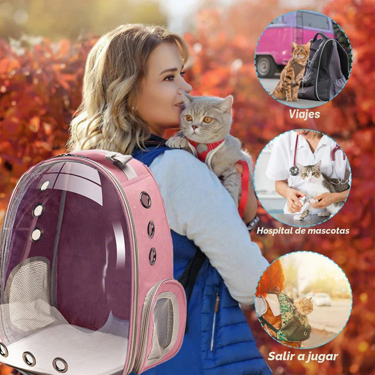 Mochila transportadora para gatos, transportador de mascotas con di...