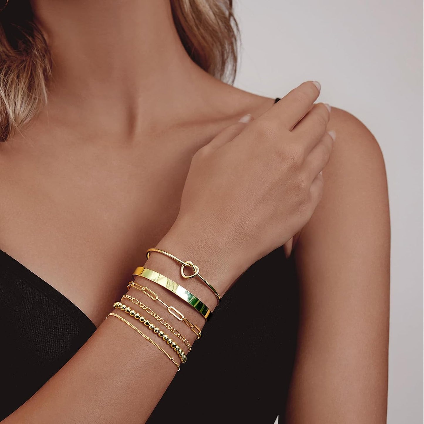 HERIER Pulseras de oro para mujer, pulsera chapada en oro de 18 qui...