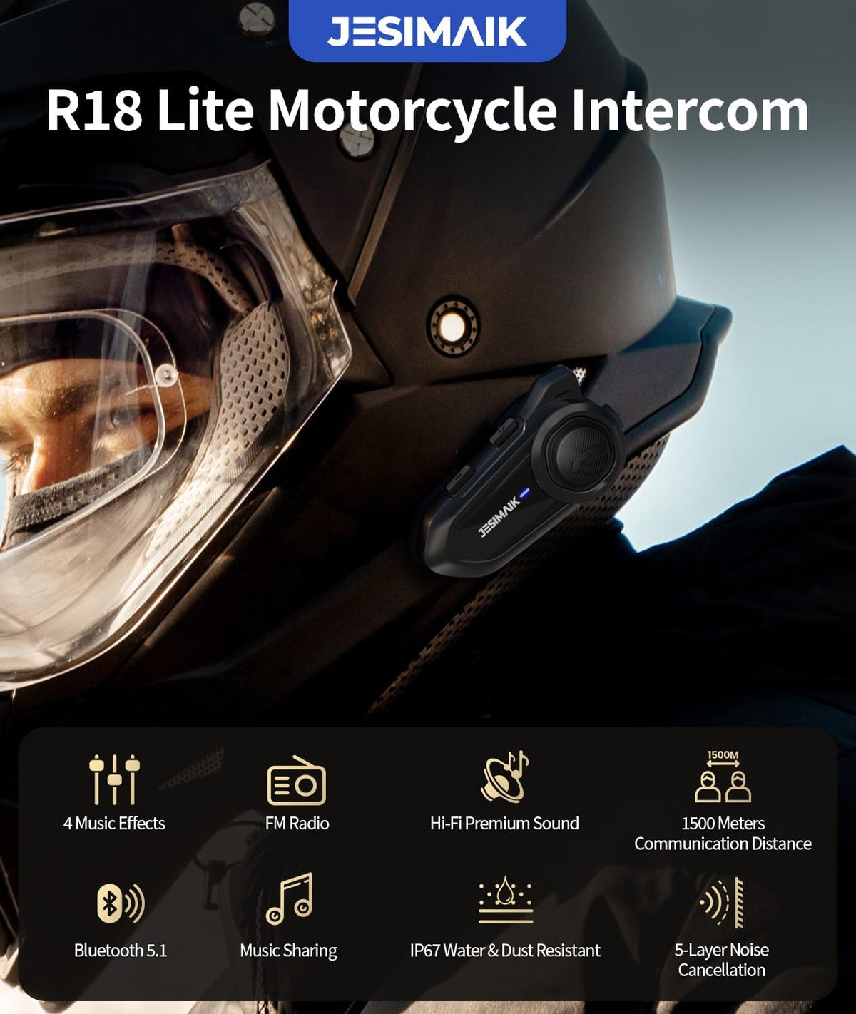 JESIMAIK Auriculares Bluetooth para motocicleta, sistema de comunic...