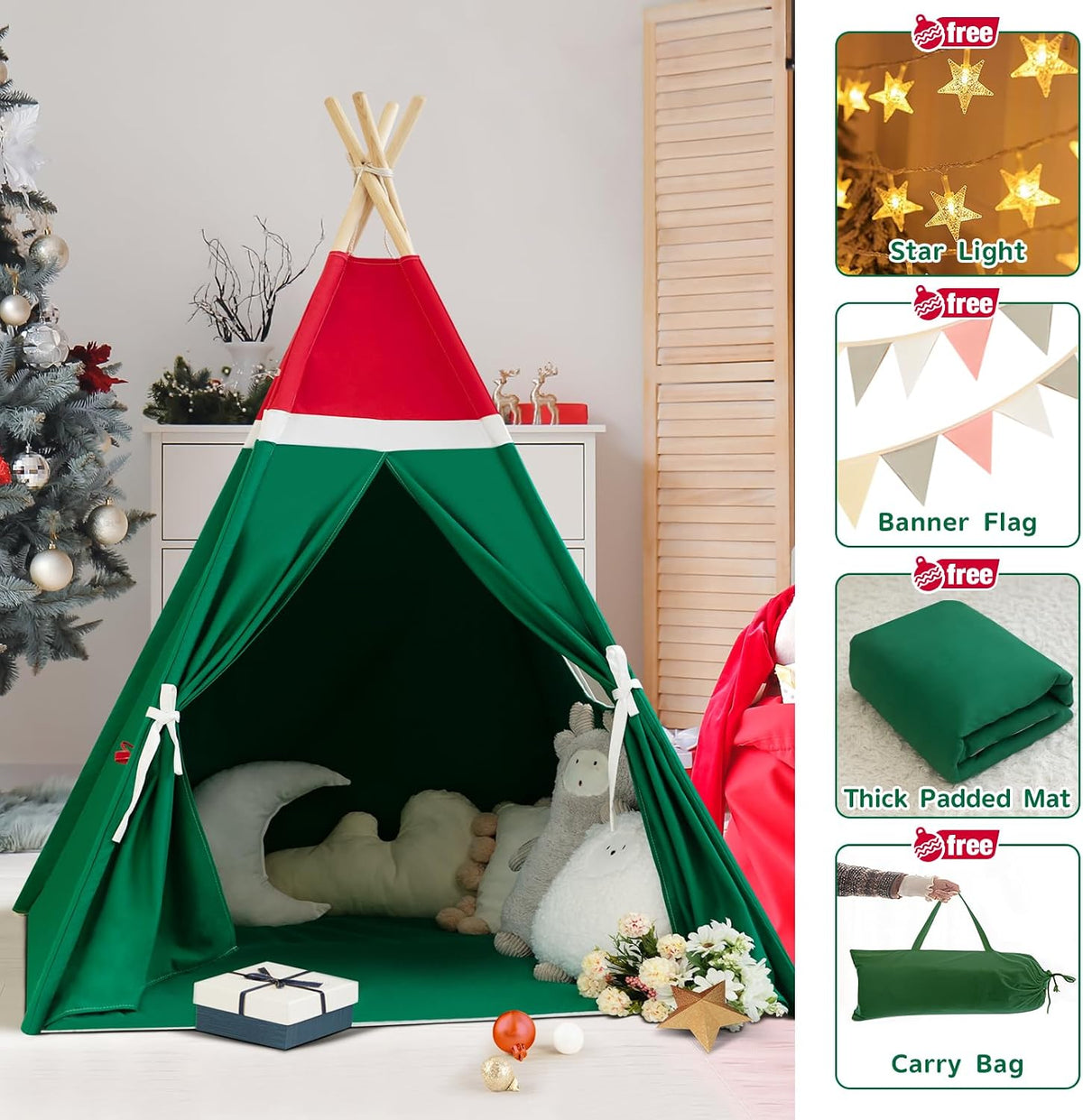 WIRHAO Tienda de campaña navideña para niños con colchoneta acolcha...