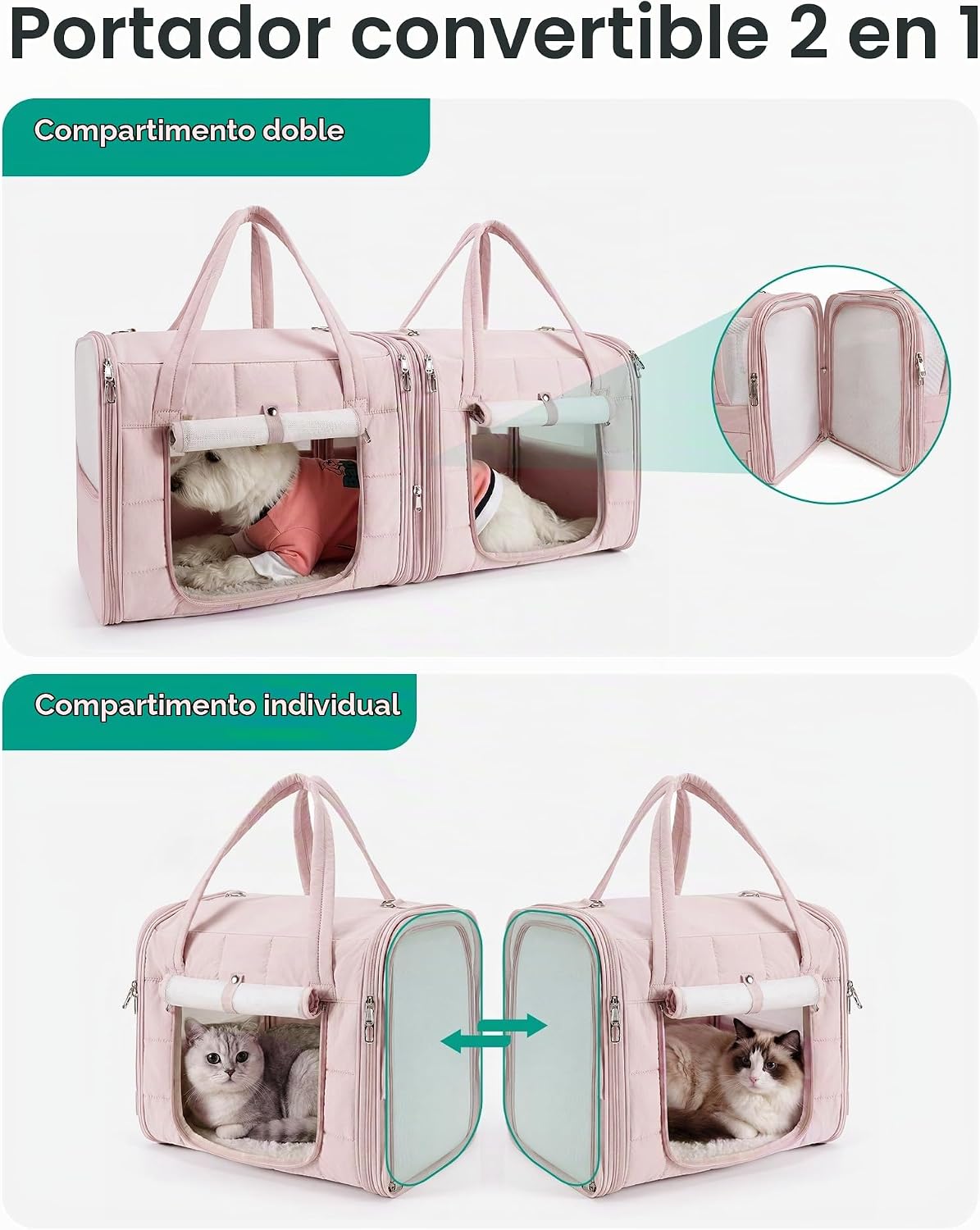 BAGSMART Transportador doble para gatos para 2 gatos, transportador...