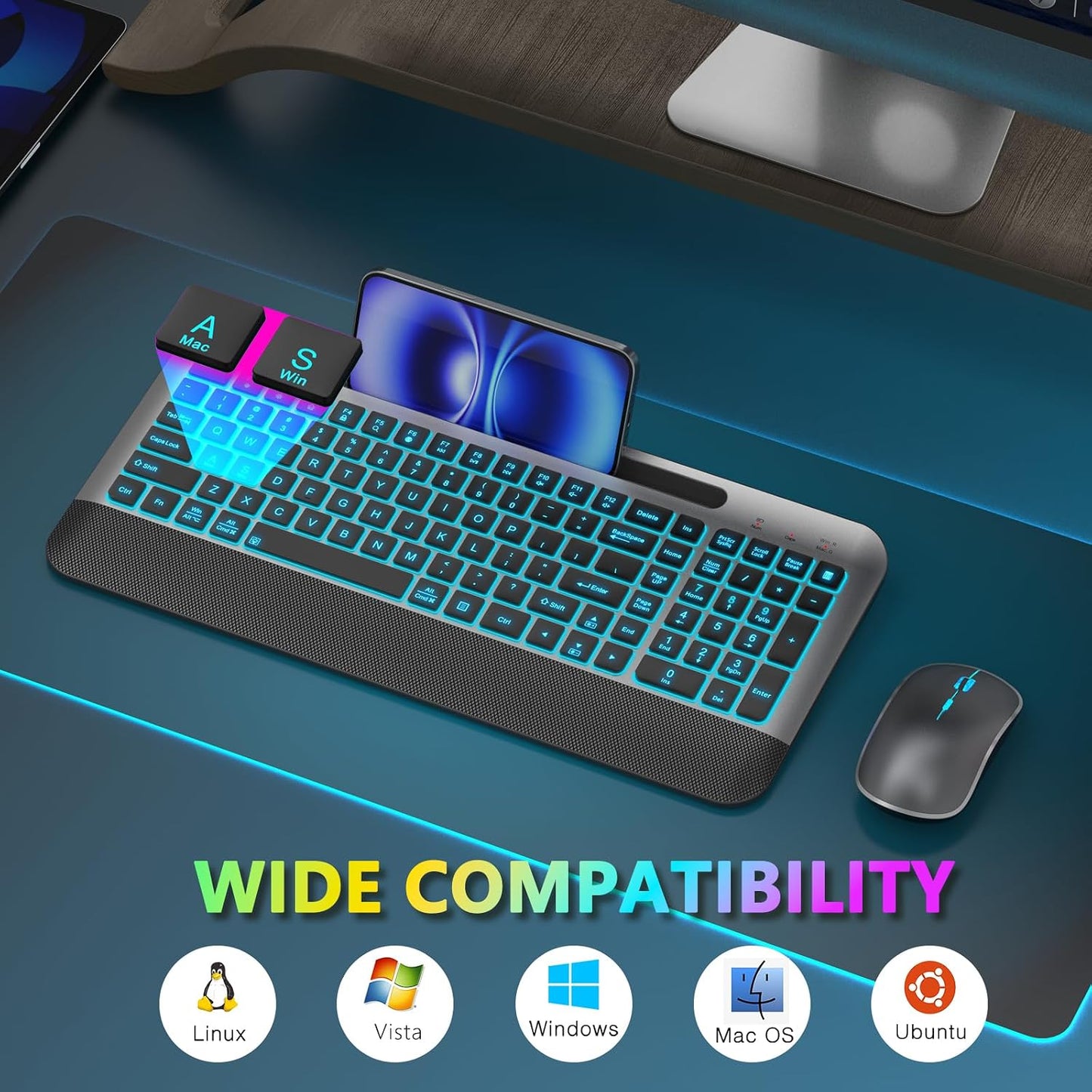 JOYACCESS Silent - Juego de mouse y teclado inalámbrico con retroil...