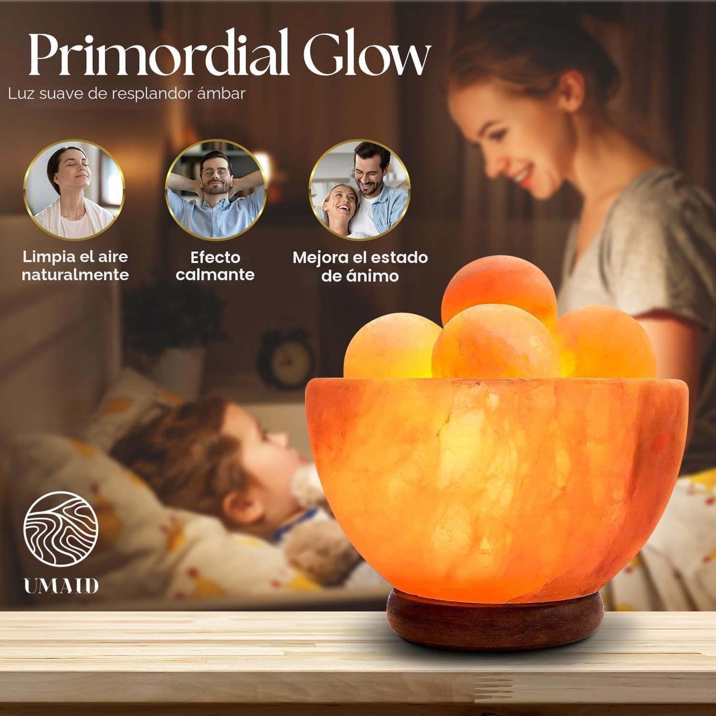 UMAID Lámpara de sal del Himalaya con cuenco y 6 bolas de masaje \u...