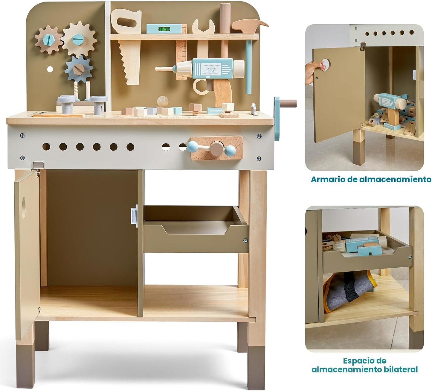 Juego de herramientas para niños, banco de herramientas de madera c...