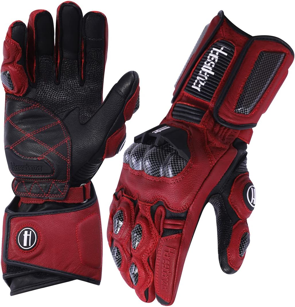 Harssidanzar Guantes de cuero unisex para motocicleta KM045