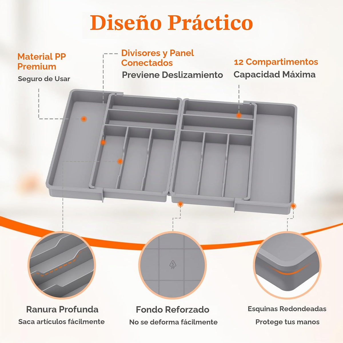 Lifewit Organizador de cubiertos grande para cajón, expandible de 1...