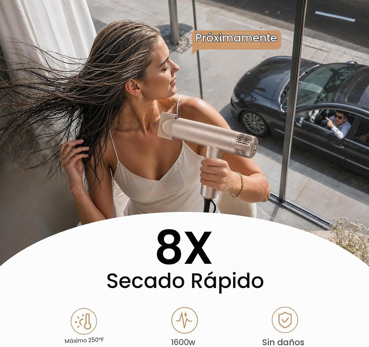 CrazyMar Secador de pelo iónico con difusor, secador de pelo de sal...