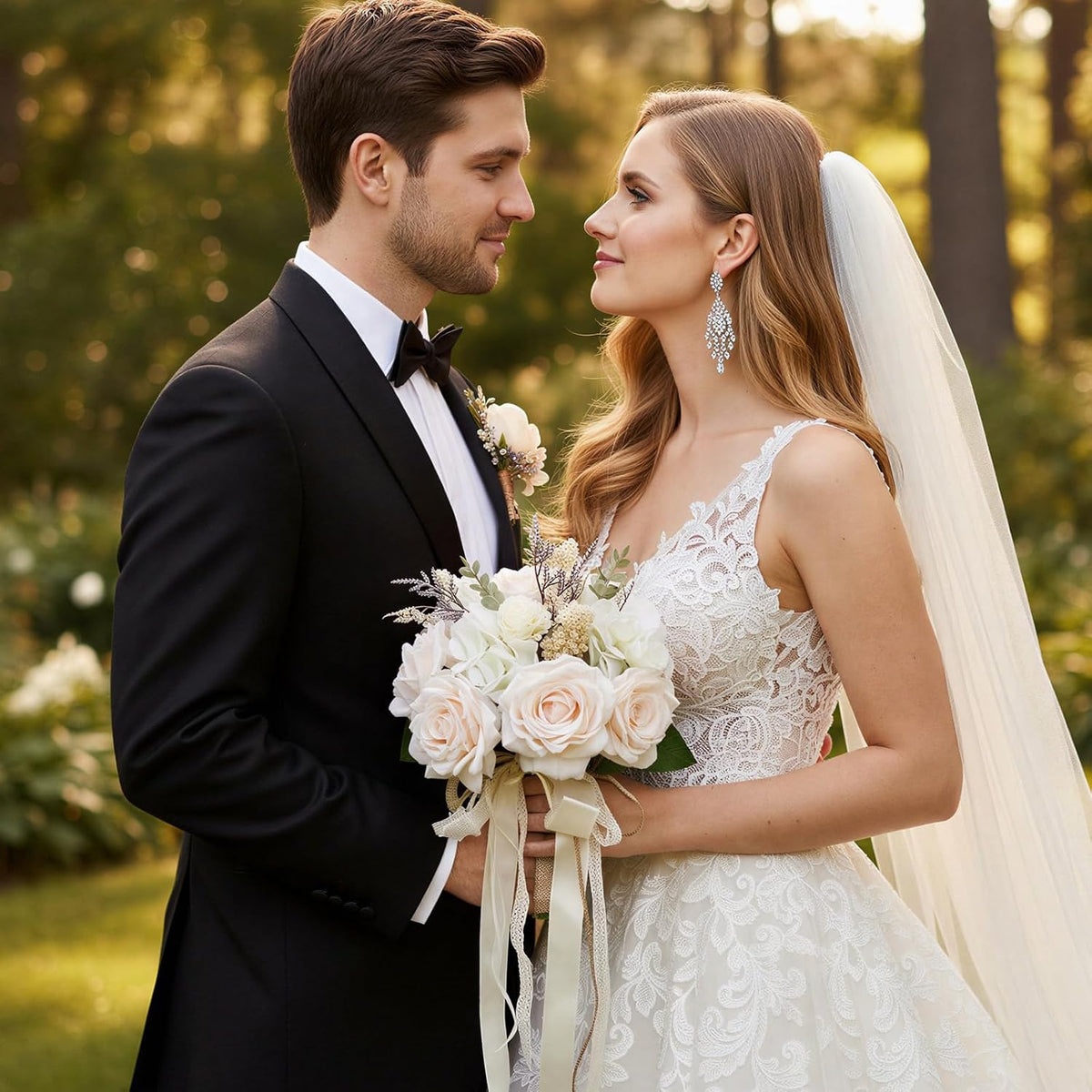 CEWOR Ramos de boda para novia, dama de honor, rosas artificiales c...