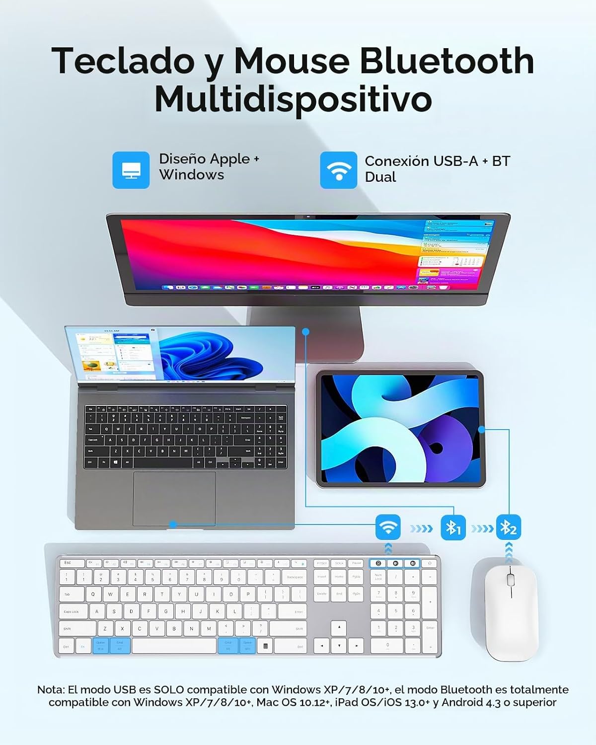 seenda SKM64-3 Combo de teclado inalámbrico Bluetooth y mouse para...