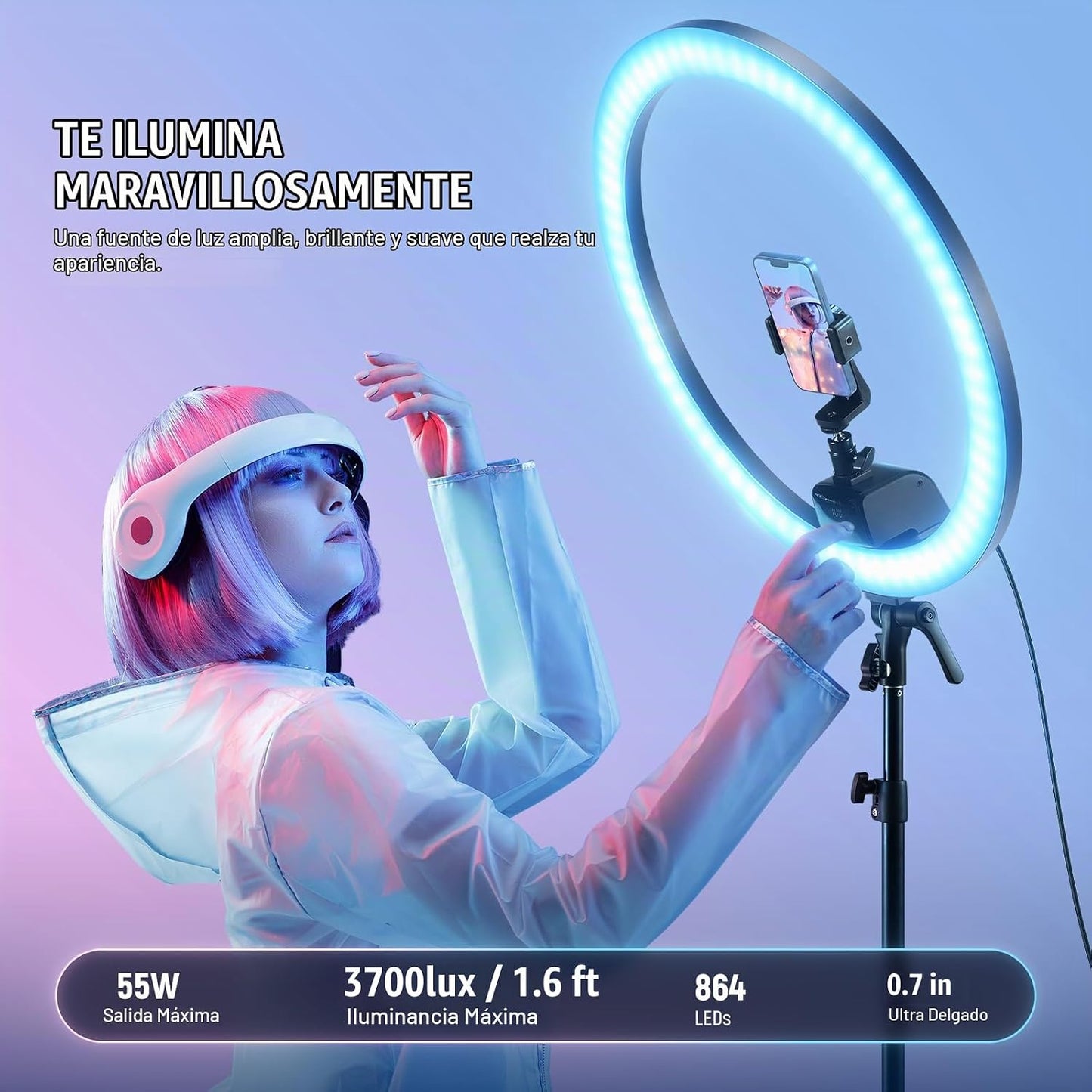 Neewer SRP18C - Anillo de luz LED RGB de 18 pulgadas con trípode re...