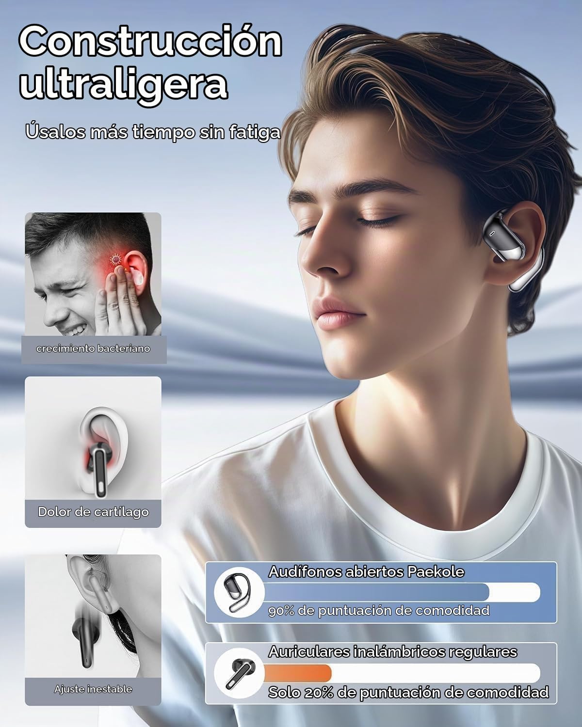 Auriculares ultra abiertos, auriculares de conducción ósea Bluetoot...