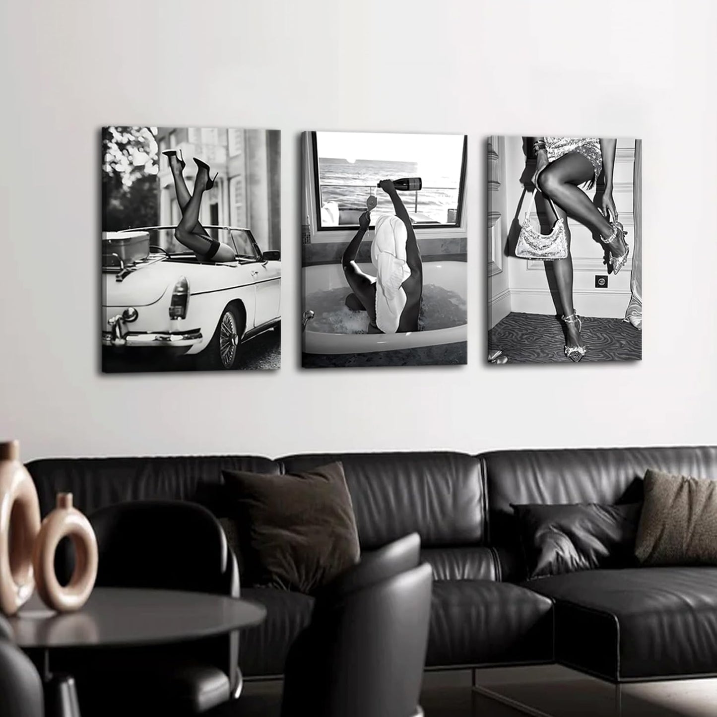 Kjarynax Arte de pared en lienzo en blanco y negro vintage con taco...