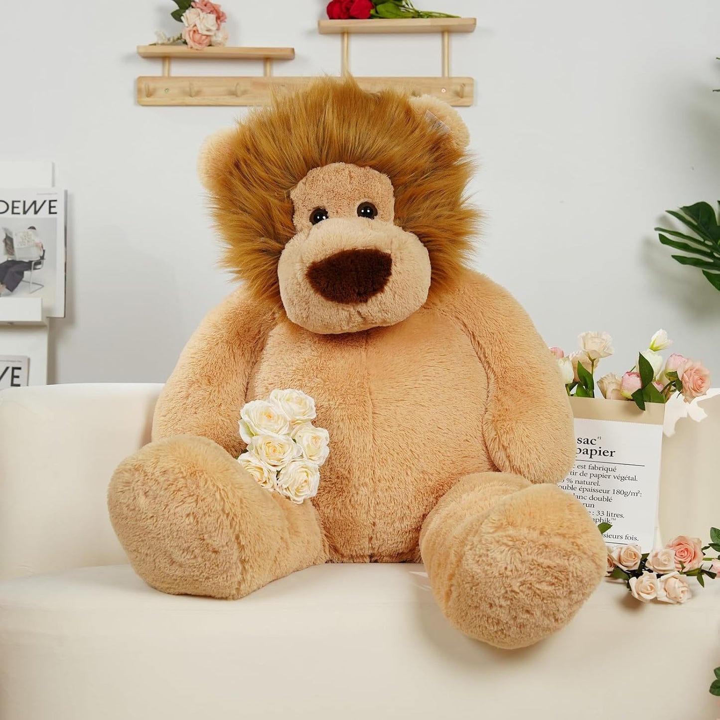 Tezituor Peluche de león gordo gigante de 4.3 pies, juguete de pelu...