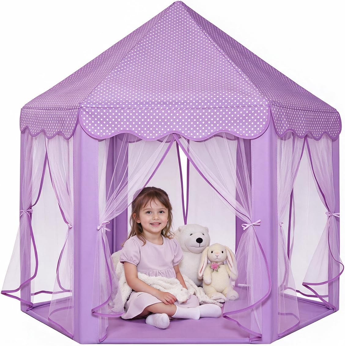 Tienda de campaña de castillo de princesa púrpura para niñas con lu...