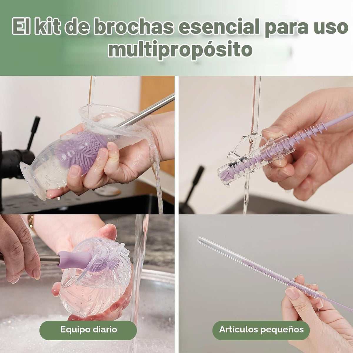 Haakaa Kit de cepillo de limpieza de silicona,Lavanda,Limpiador de...