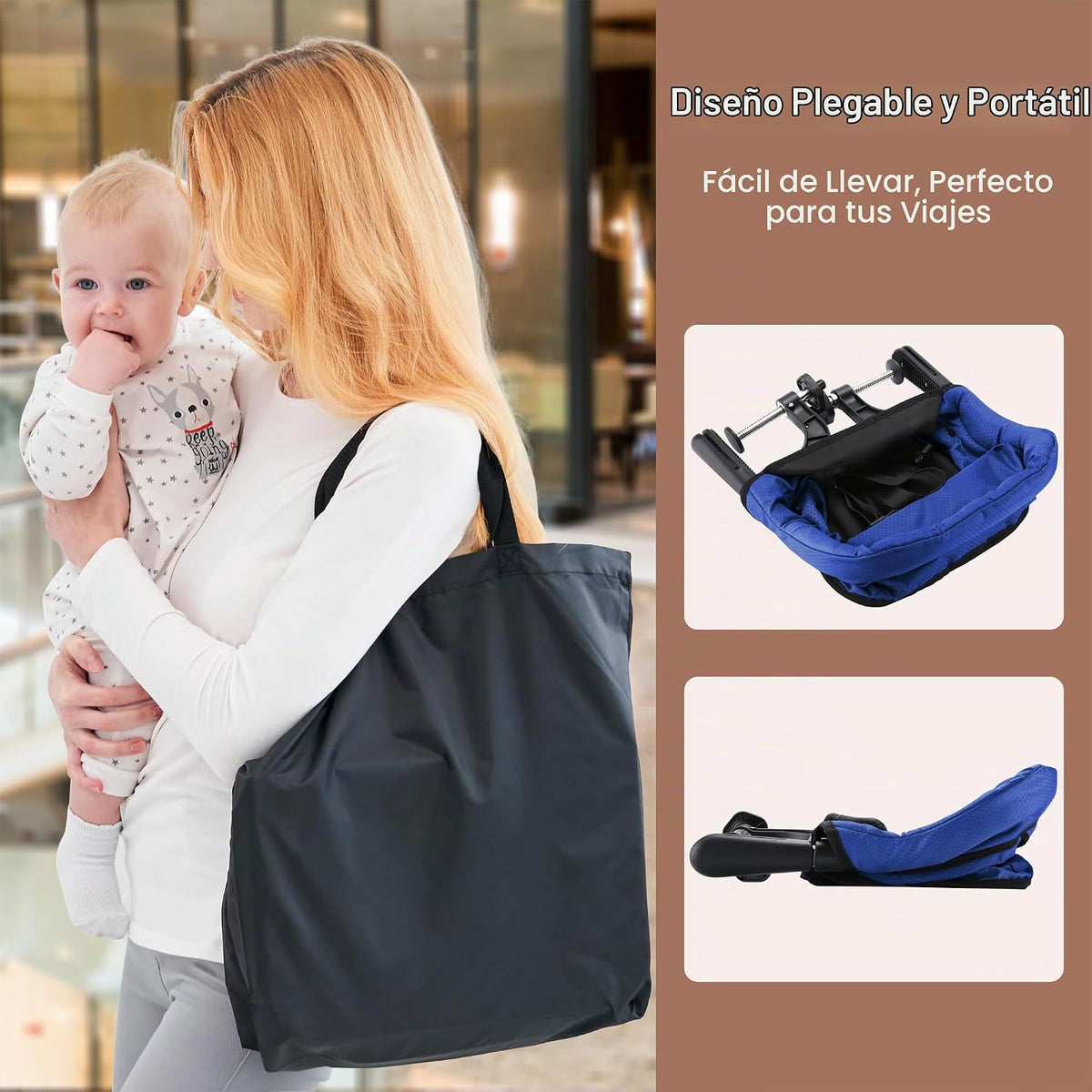 Toogel Silla alta de gancho con bandeja, asiento plegable con clip...