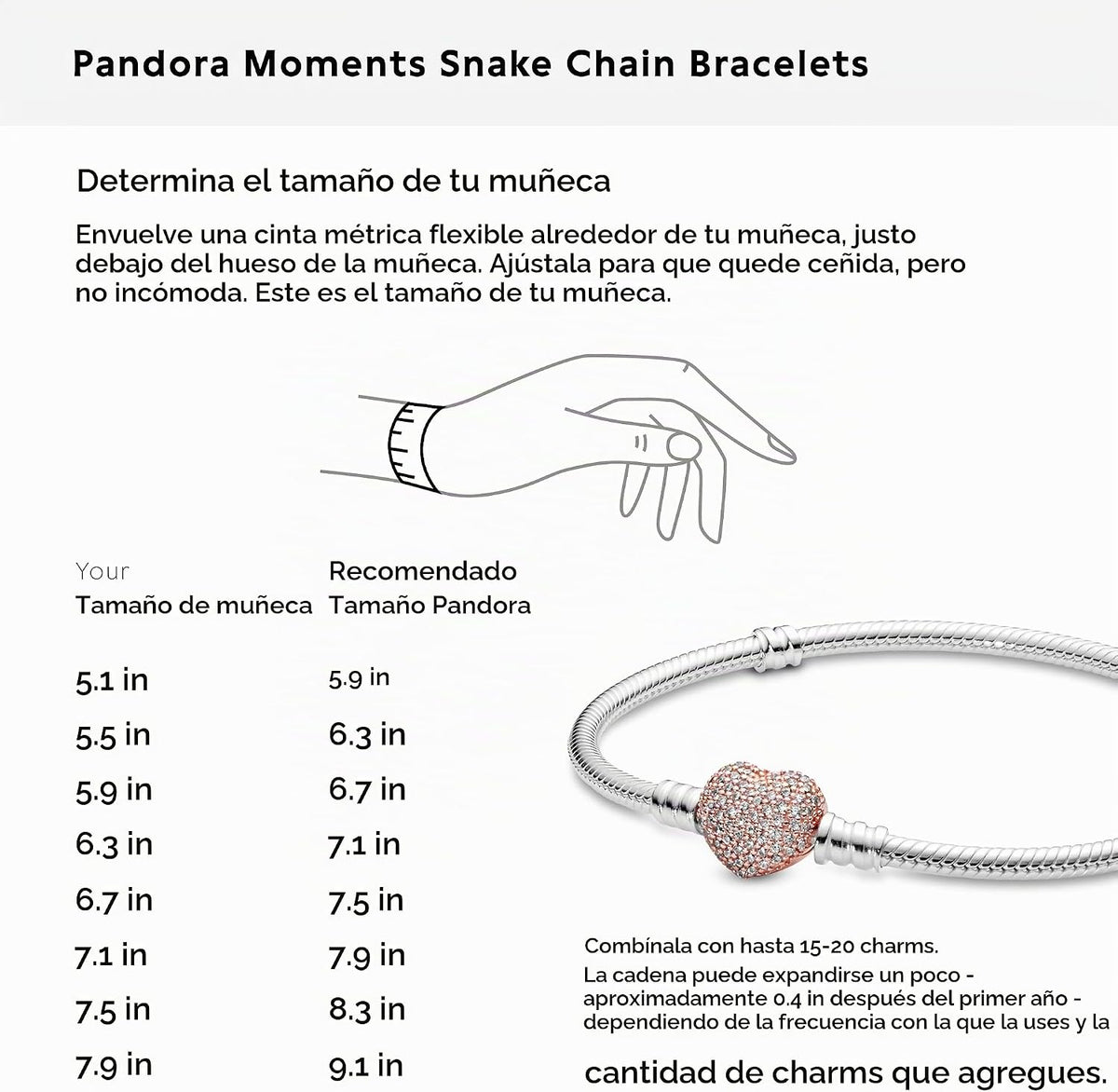 Pulsera de plata PANDORA con cierre de corazón rosa pavé