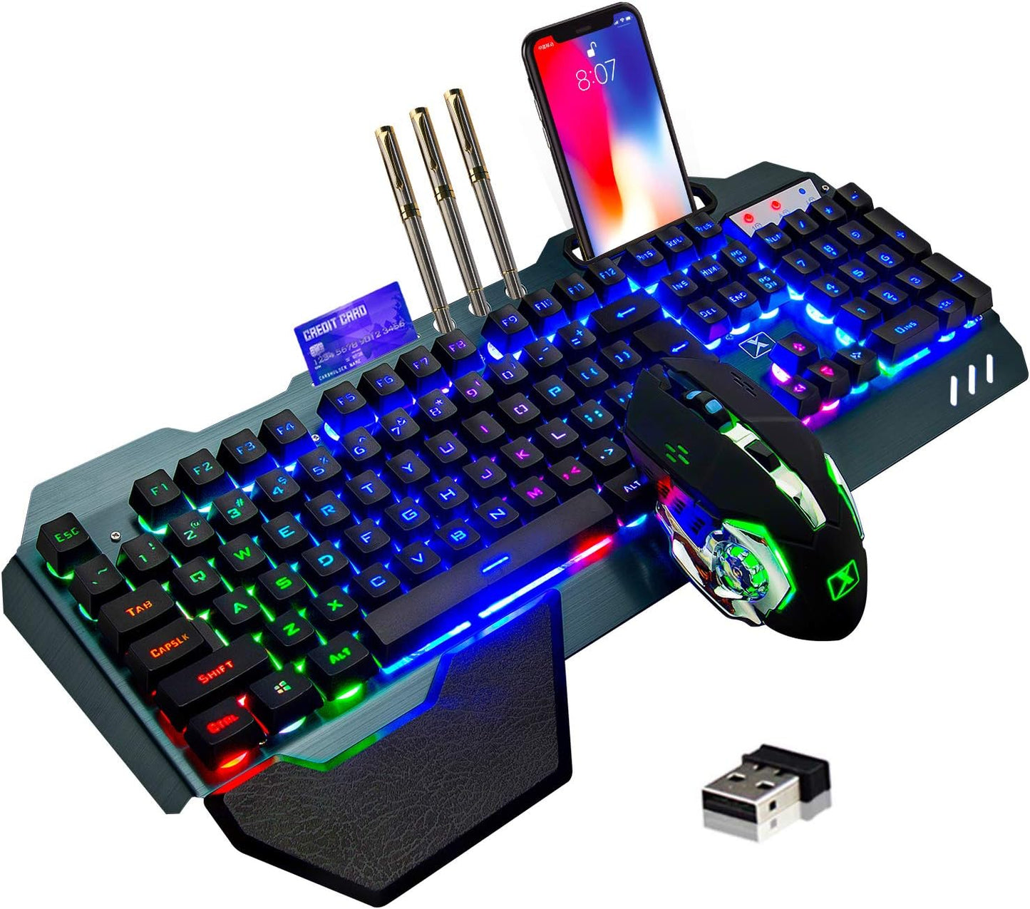 Teclado y mouse inalámbricos, juego de ratón y teclado recargables...