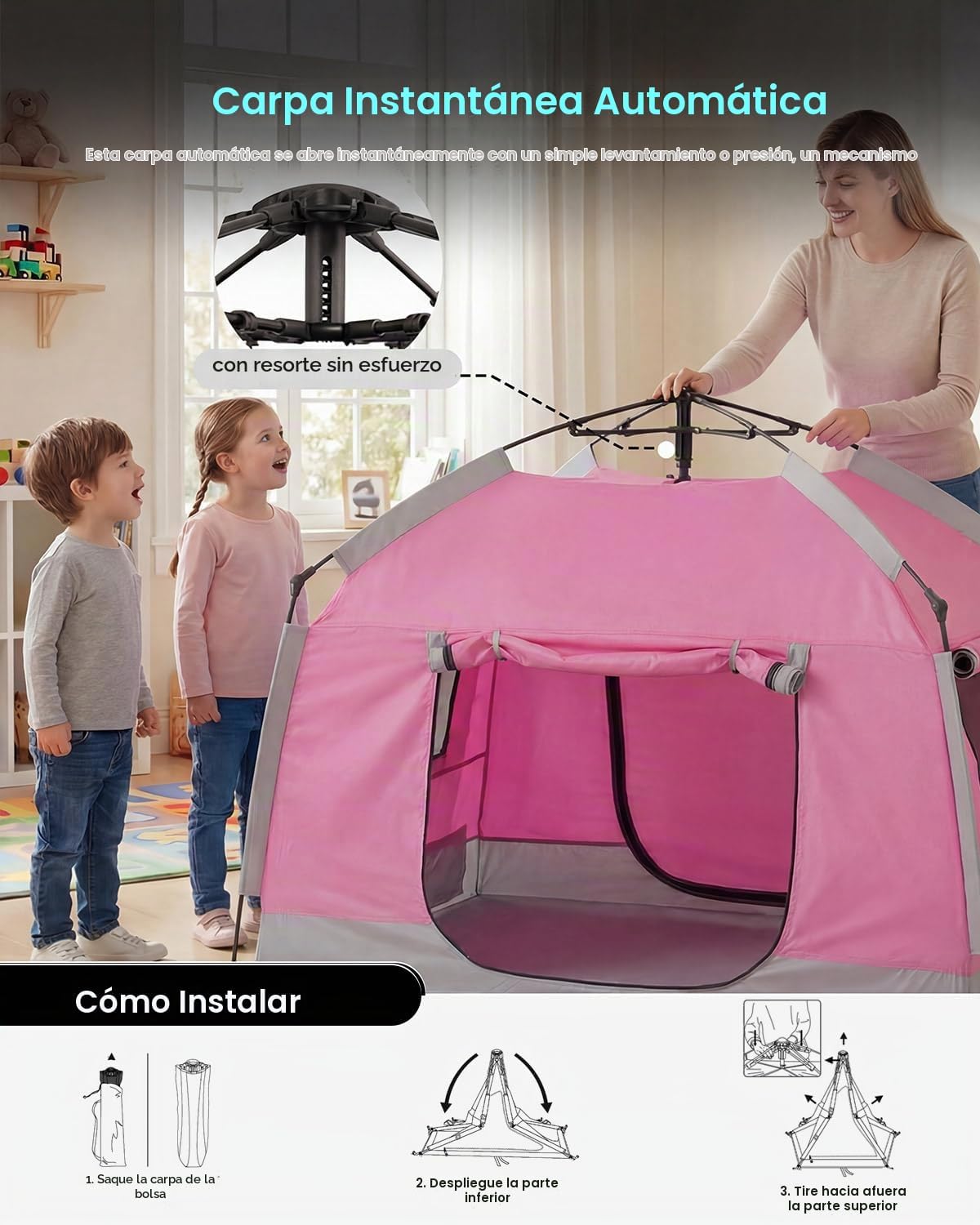 Tienda de campaña para niños, casa de juegos portátil, fácil de ins...