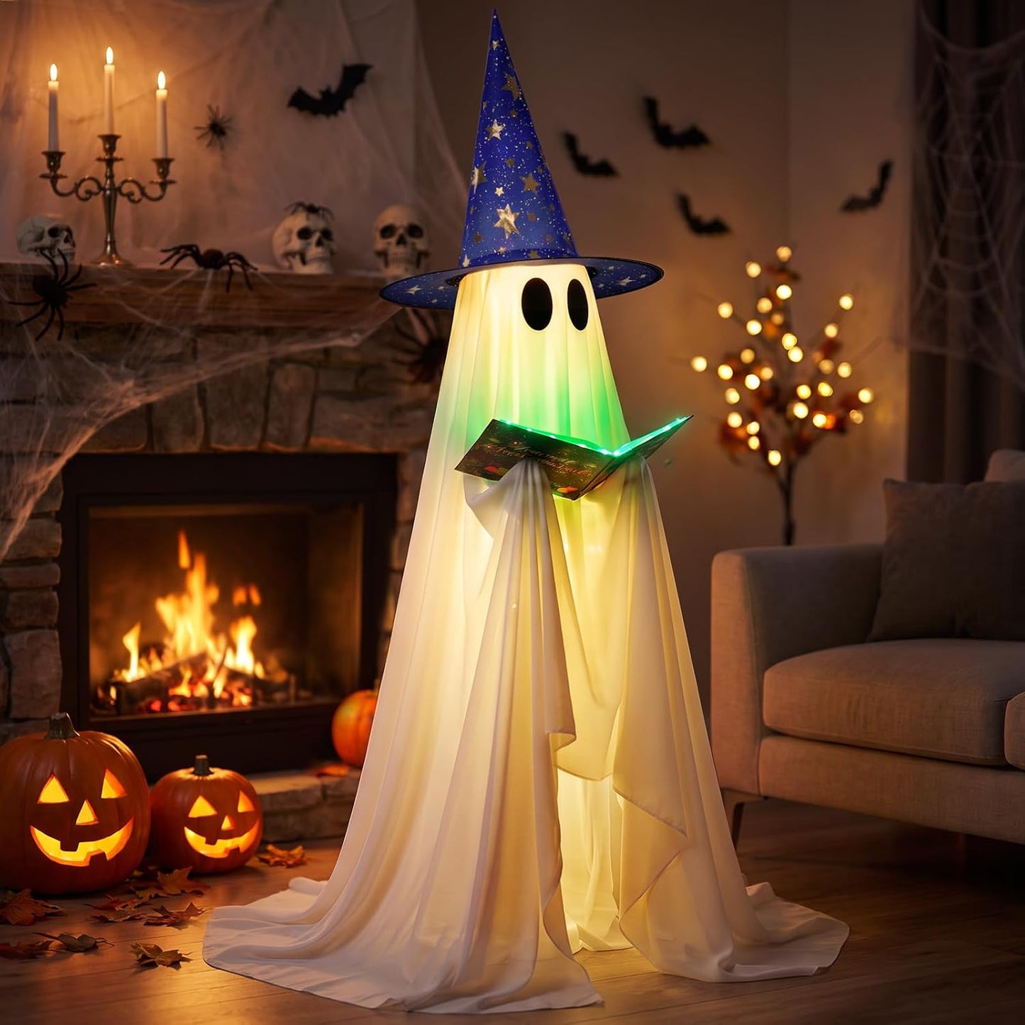 Decoración de fantasmas de Halloween, 53 pulgadas, con sombrero de...