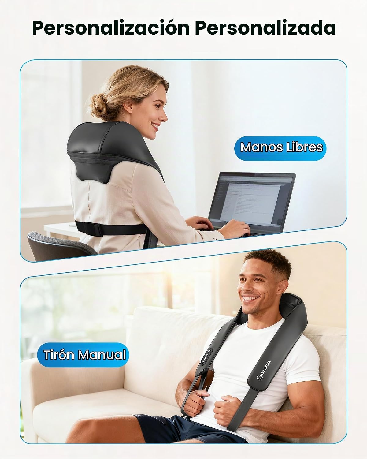 COMFIER Masajeador de cuello Shiatsu con calor, masajeador inalámbr...