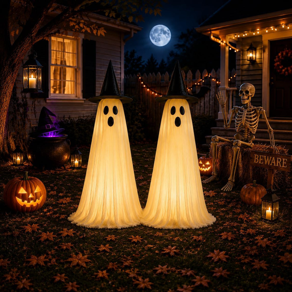 2 decoraciones de Halloween al aire libre, fantasma, decoración de...