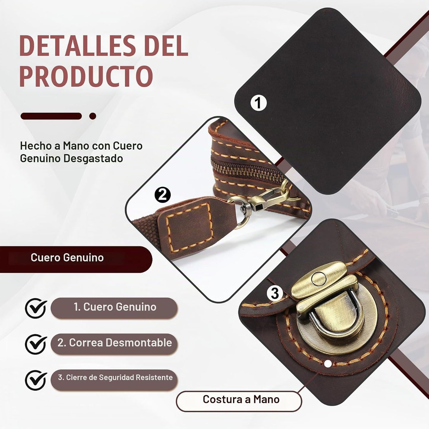 Fasjosma Funda de cuero hecha a mano con trabilla para cinturón, pe...