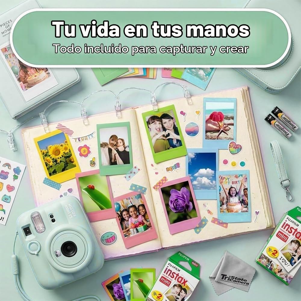 Cámara instantánea Fujifilm Instax Mini 13 verde con juego de pelíc...
