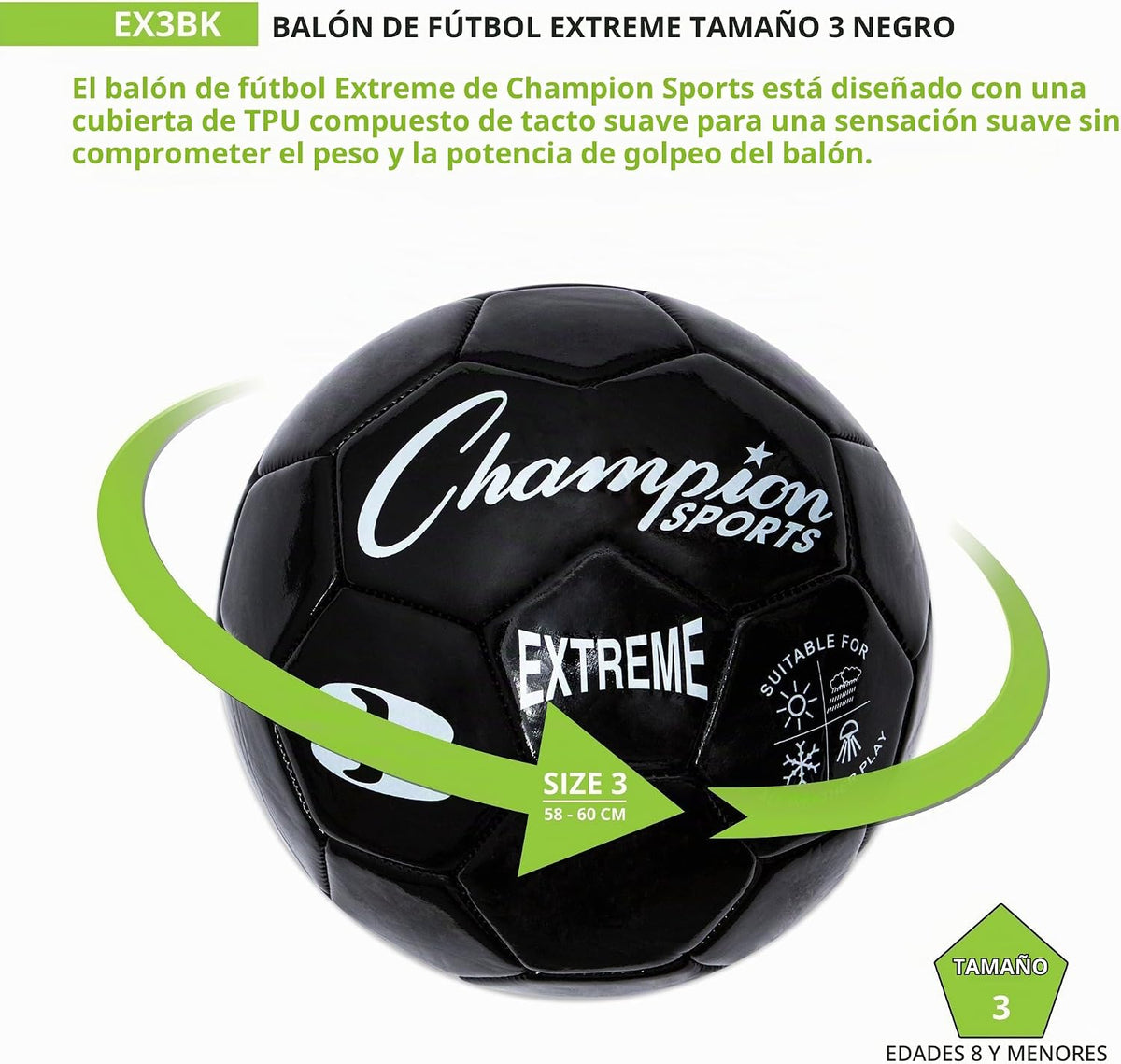 Champion Sports Extreme Series - Balón de fútbol \u2013 Tamaños 3,...