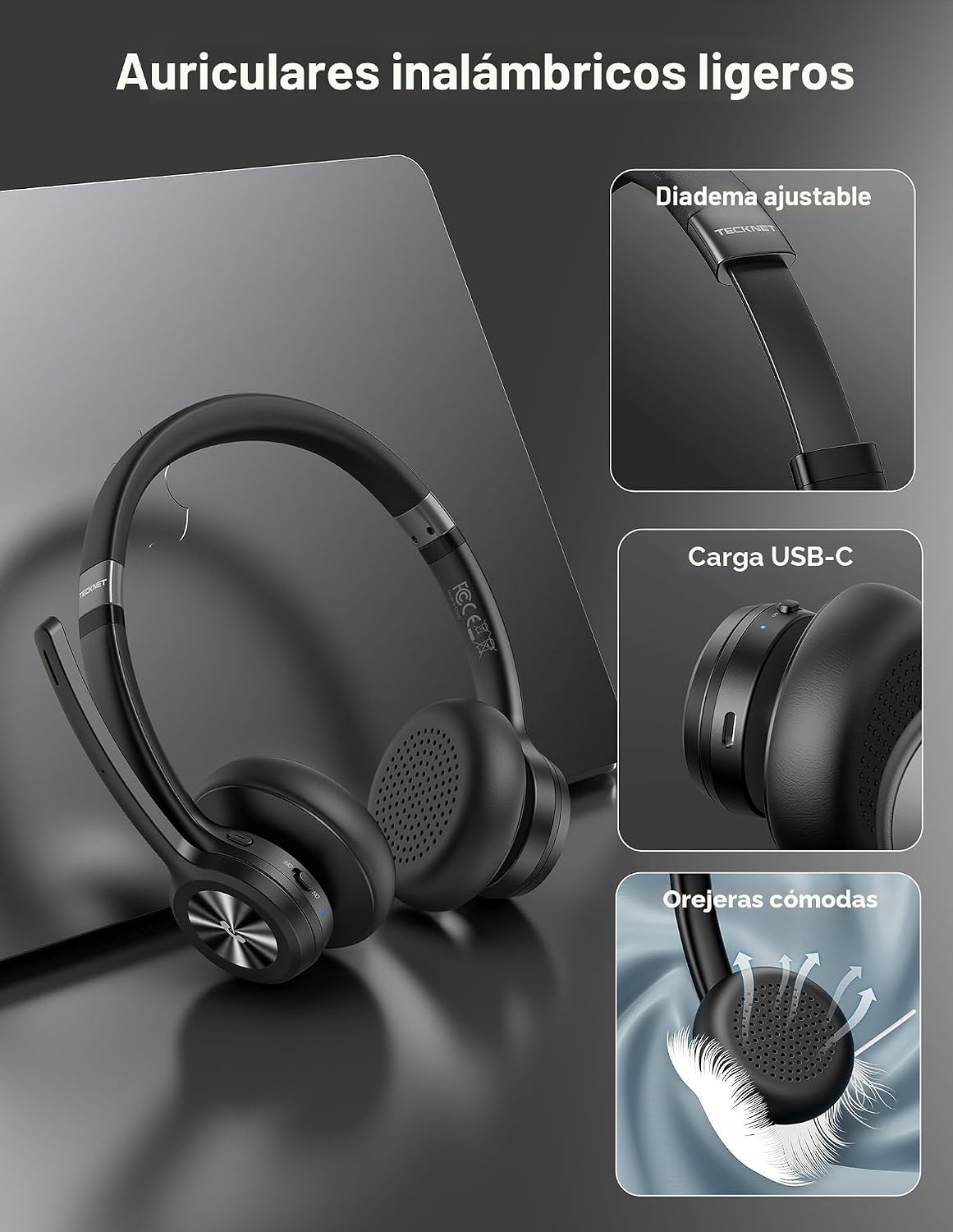 TECKNET Auriculares Inalámbricos, Auriculares Bluetooth con Micrófo...