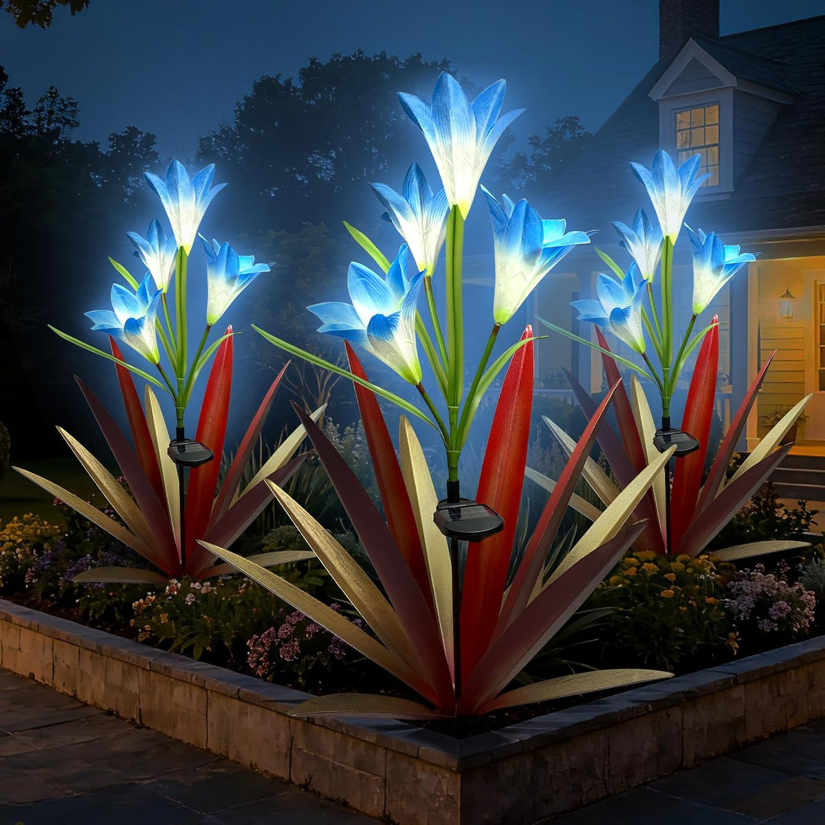 Homight Escultura de jardín de flores de agave de metal solar con l...