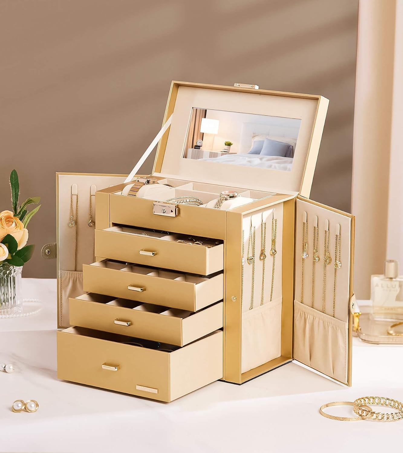 Homde - Joyero grande para mujer: organizador de 5 capas con cerrad...
