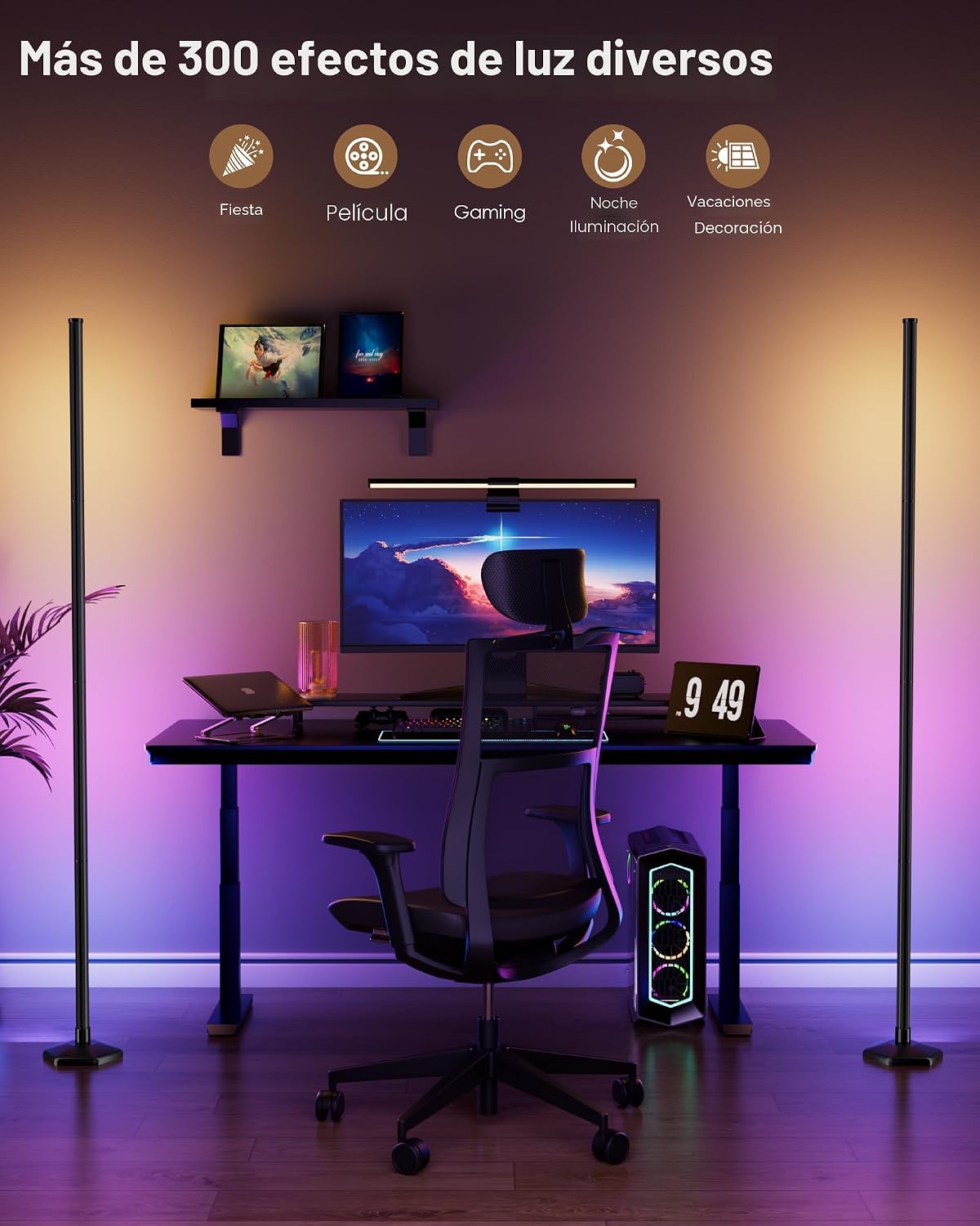 CCACC Lámpara de pie de esquina, luz RGB de 65 pulgadas que cambia...