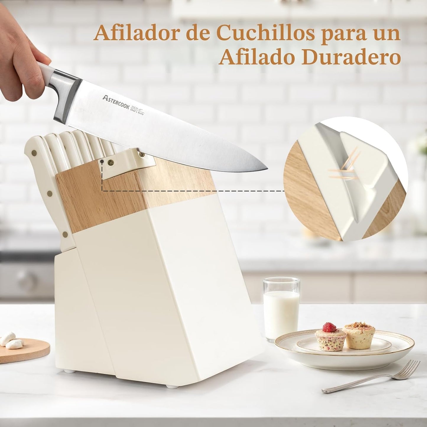 Astercook Juego de cuchillos de cocina con bloque, 14 piezas, cuchi...