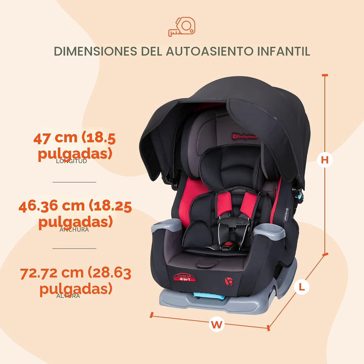 Baby Trend Cover Me™ Asiento de automóvil convertible 4 en 1, Scoot...