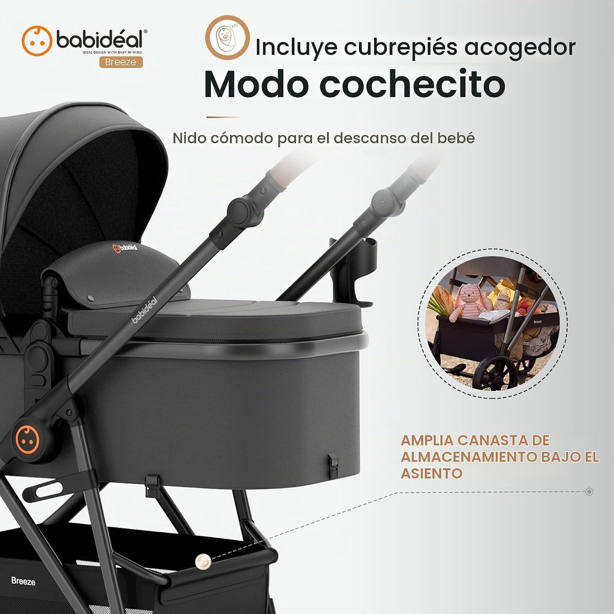 Babideal Cochecito de bebé para recién nacido y niño, plegado con u...