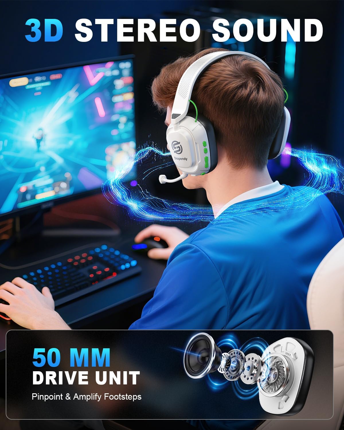 SKAPENDY Auriculares inalámbricos para juegos para PC, PS5, PS4, Sw...