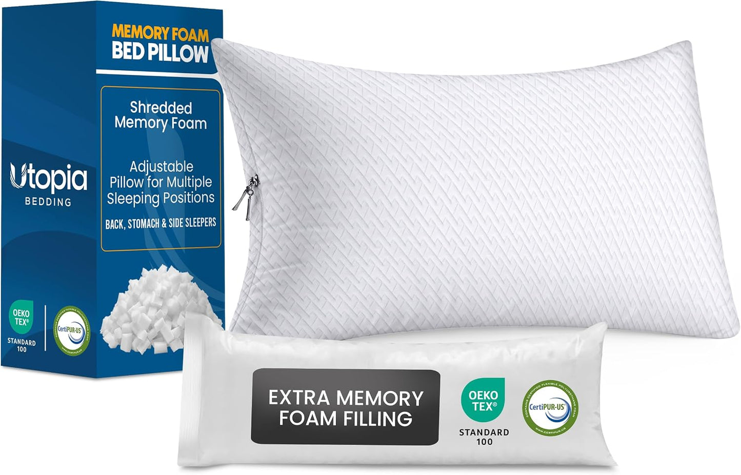 Utopia Bedding Almohadas de espuma viscoelástica trituradas (King),...