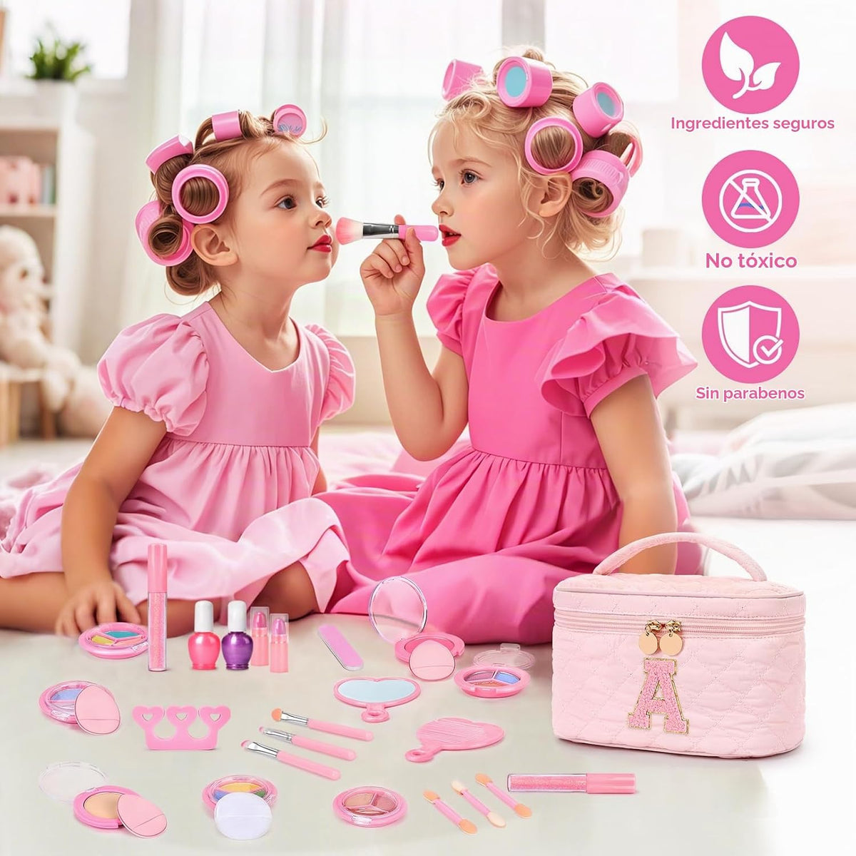 Juego de maquillaje lavable para niñas, 29 piezas, juguetes de maqu...
