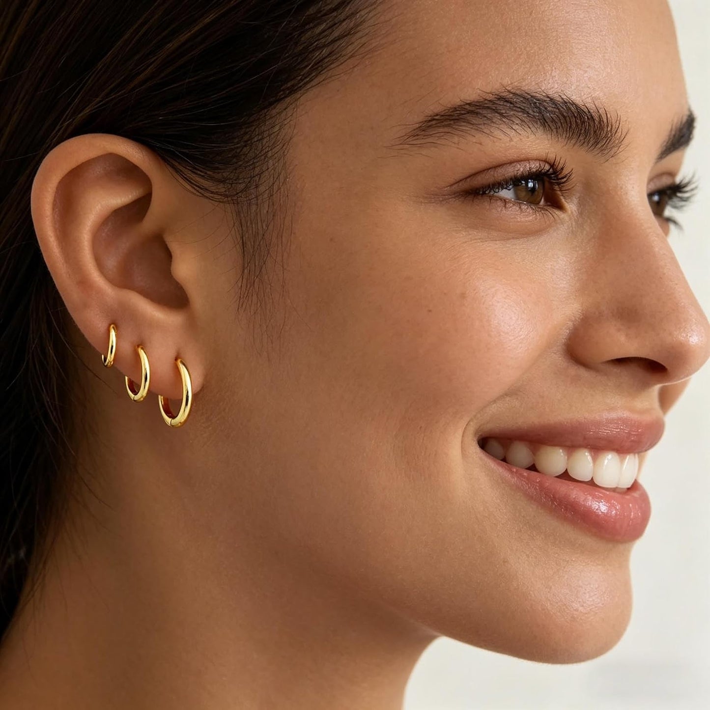 Juego de 3 pares de aretes de aro de oro para mujer, joyería de mod...