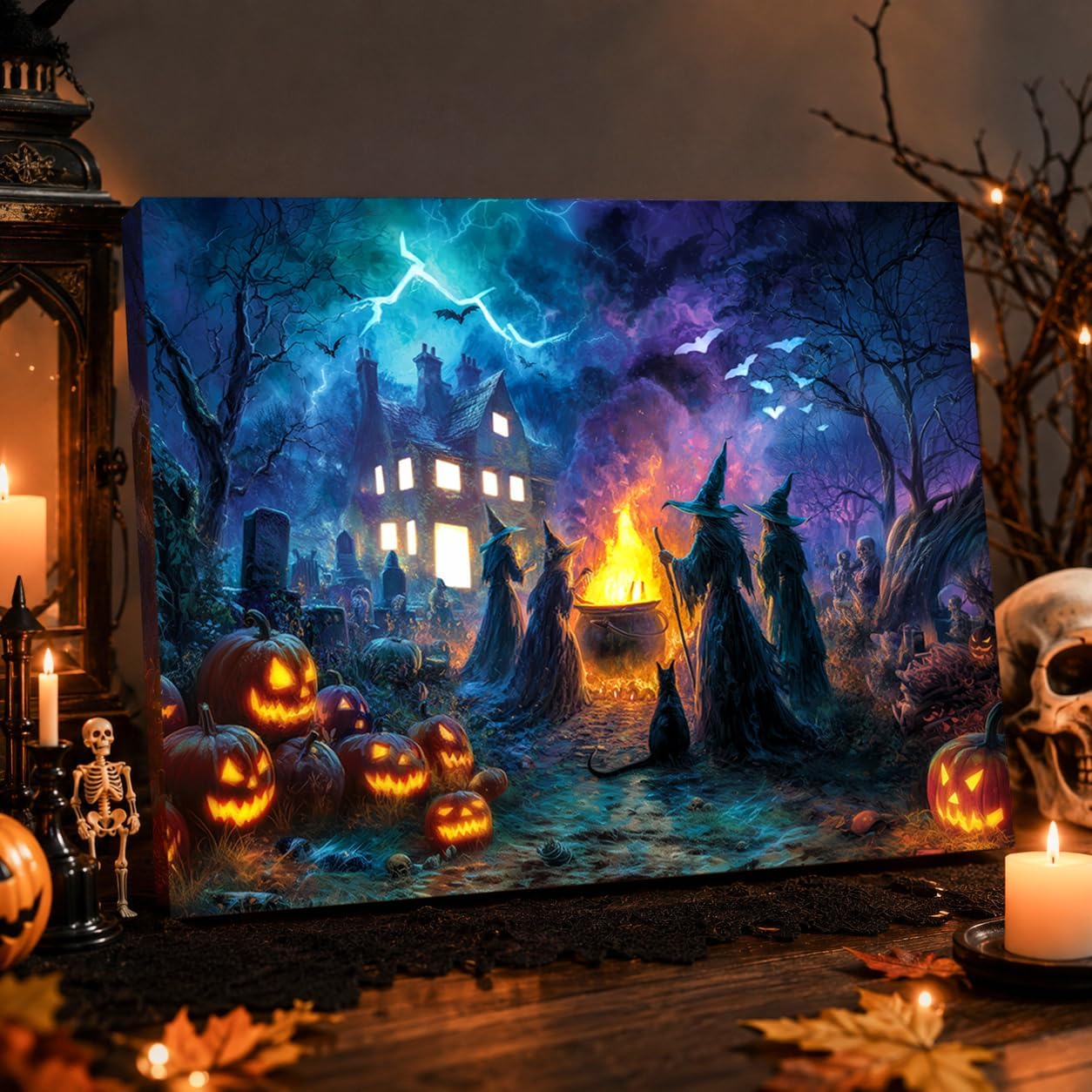 Arte de pared LED de Halloween de 20 x 16 pulgadas, regalo para el...