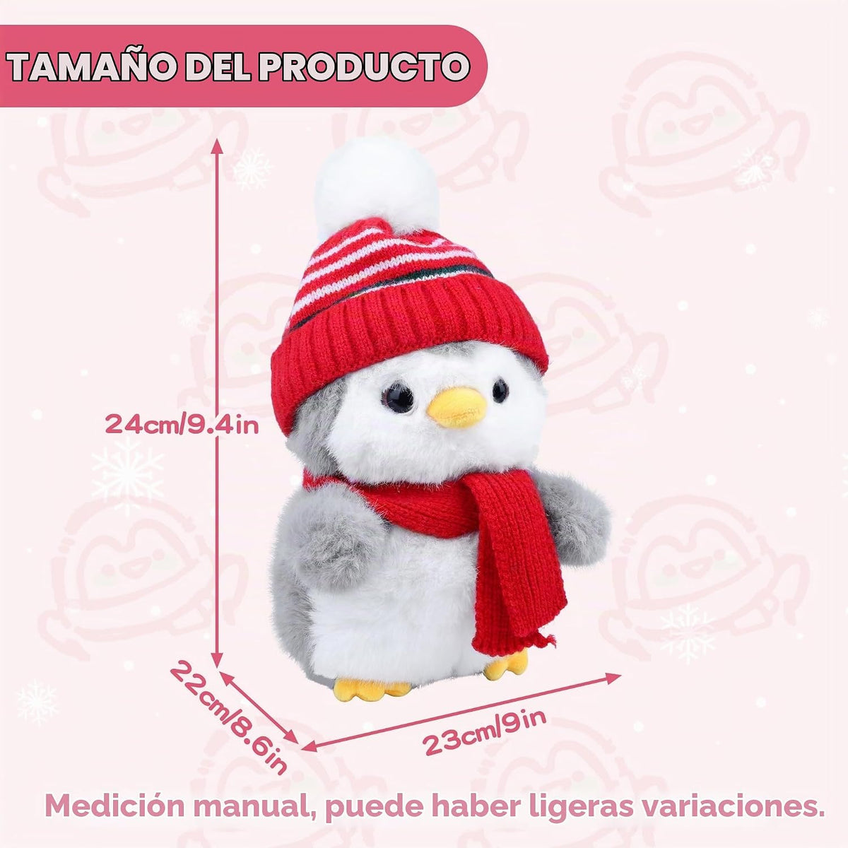 Animal de peluche de pingüino, peluche de pingüino con gorro de pun...
