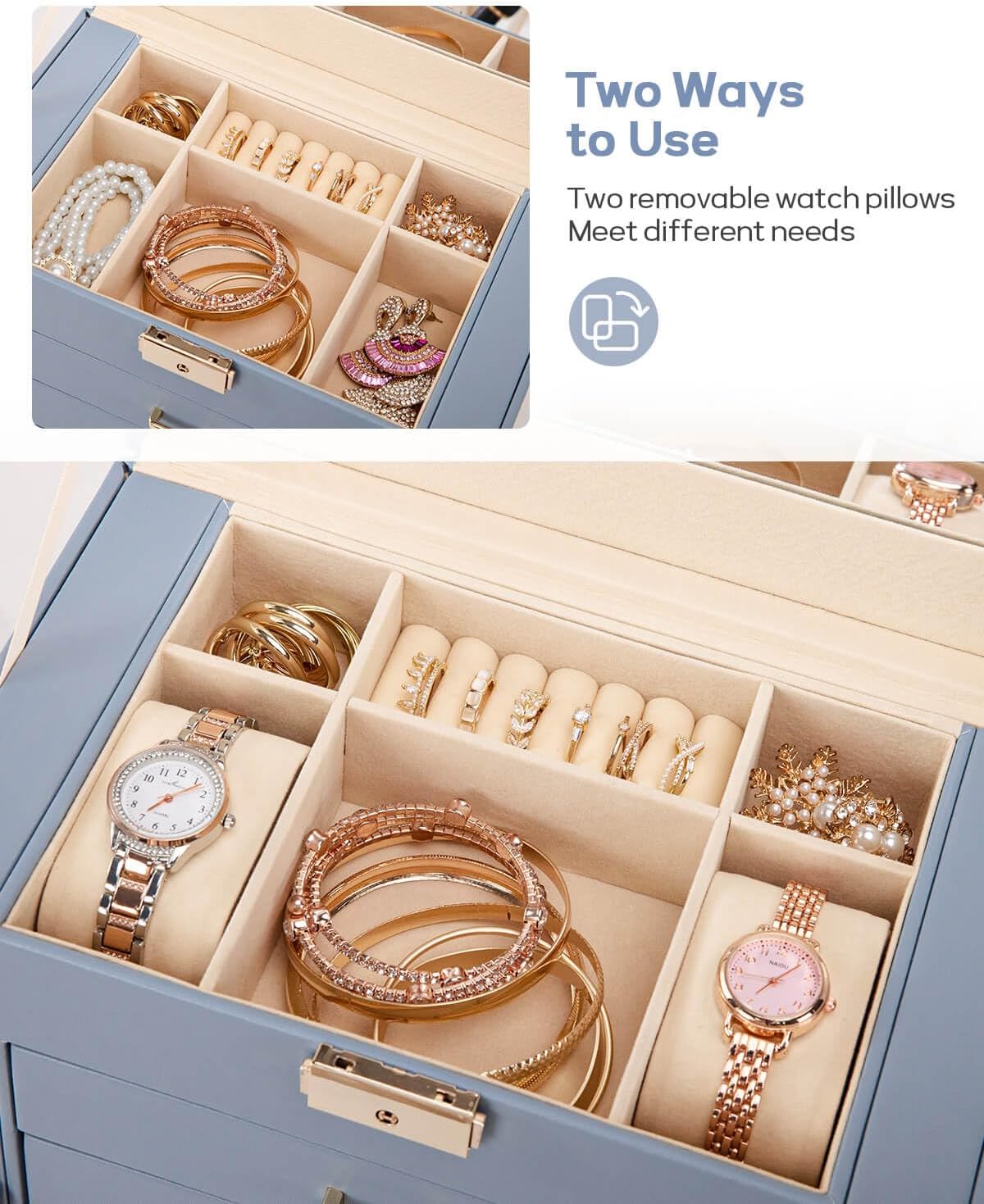 Homde - Joyero grande para mujer: organizador de 5 capas con cerrad...